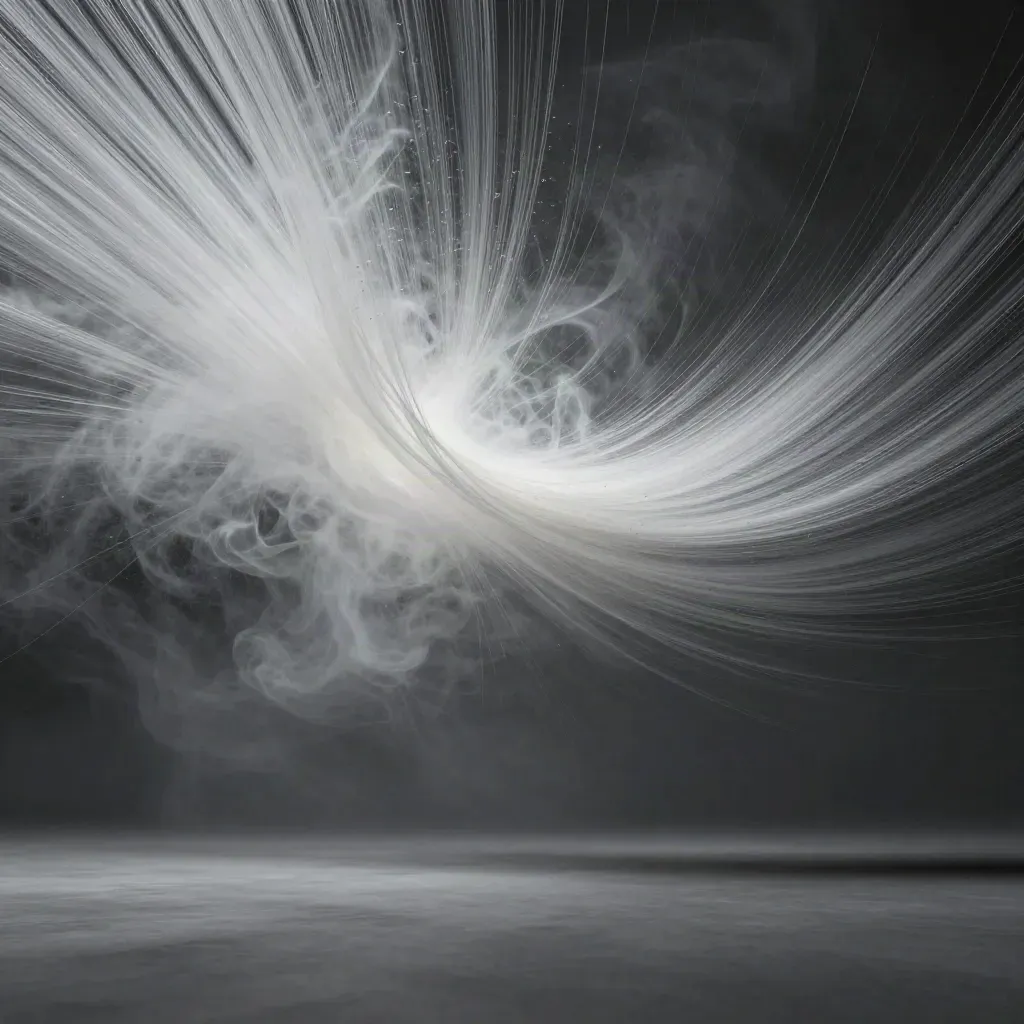 Silver filaments converge into a soft white bloom in deep graphite haze.